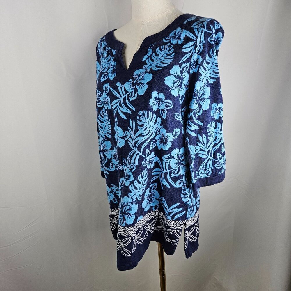 Tommy Bahama Floral Embroidered Tunic Hoani Hibiscus Navy Medium Cotton Modal - Picture 6 of 11